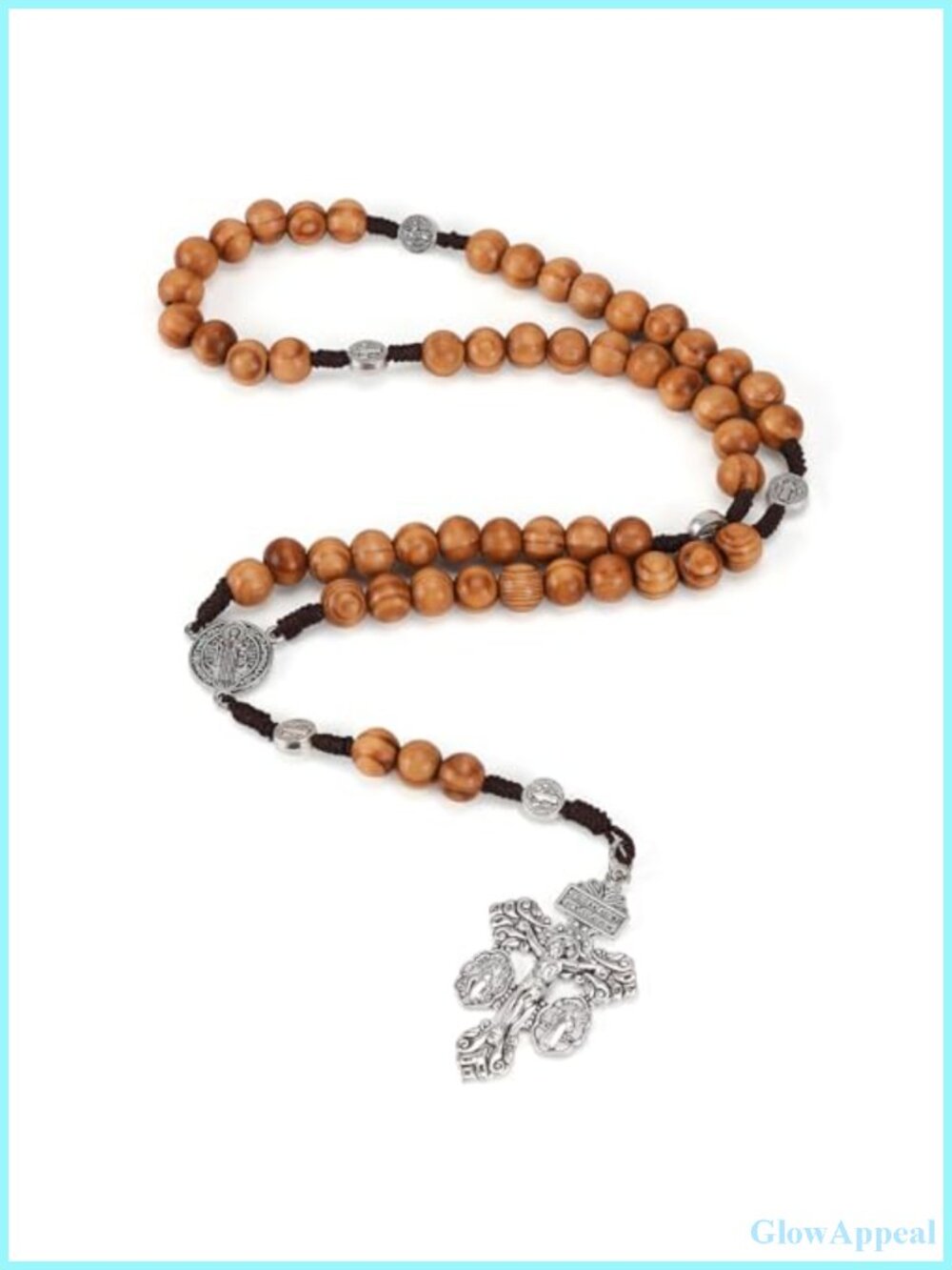 Catholic Wooden Rosary Beads Pardon Crucifix Necklace St Benedict Medal Men